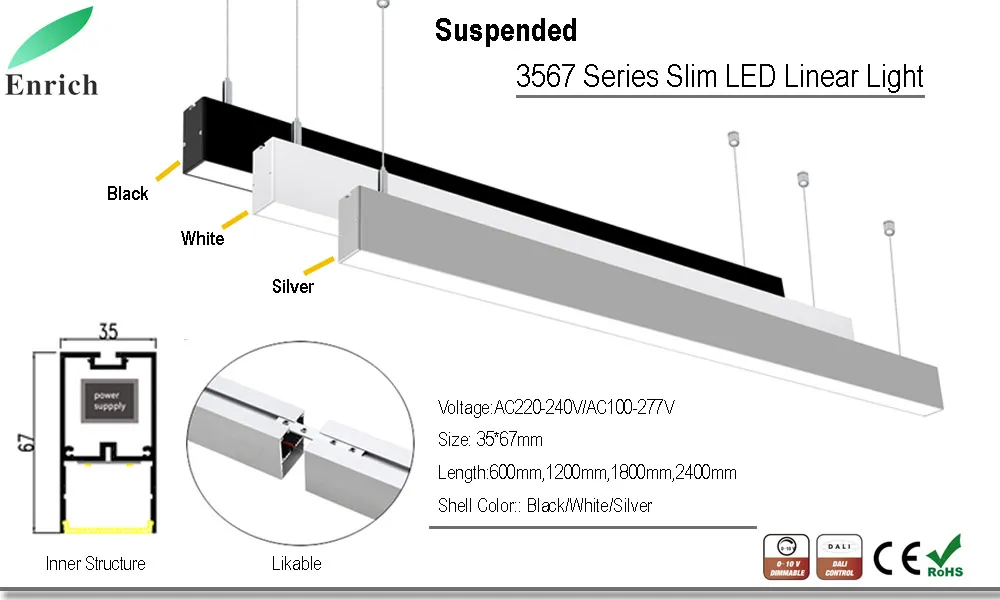 Luminária de Pendente Linear LED para Iluminação Interna