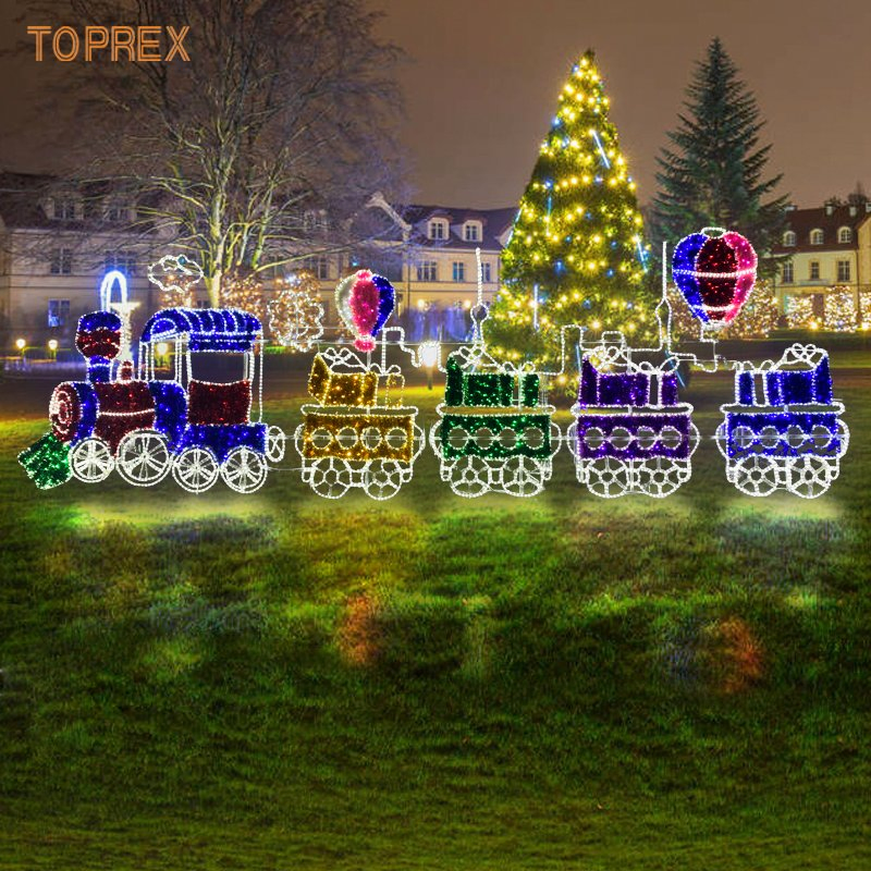 Toprex 2D Trem Decorativo com Rodas Móveis e Efeitos de LED para Iluminação de Exibições de Férias