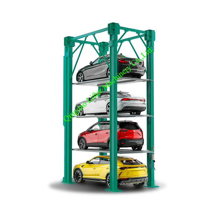 Four 4-Post 4-Level Floor Quad Stacker Decker Vertical Car Parking Lift System Mechanical Vertical Vehicle SUV Garage Equipment Platform Hoist Device