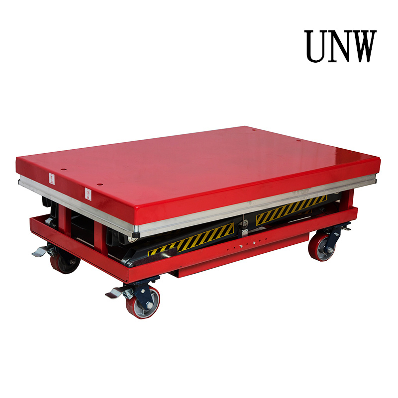 1ton Mobile Scissor Lift Table Manual Hydraulic Table Lifter with Wheels