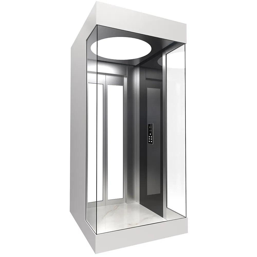 OEM Panoramic Cheap Residential Gearless LED Glass Mirror Sightseeing Elevator Lift