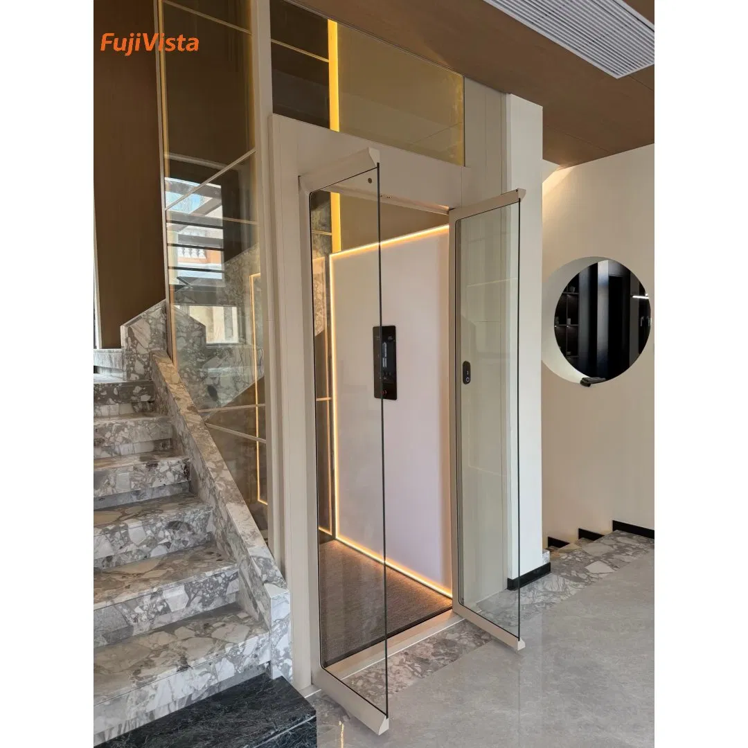 Fujivista Domestic Lifts Mrl Home Elevator Small Villa Lift with Spacious Panoramic Design and Decorative LED Lighting