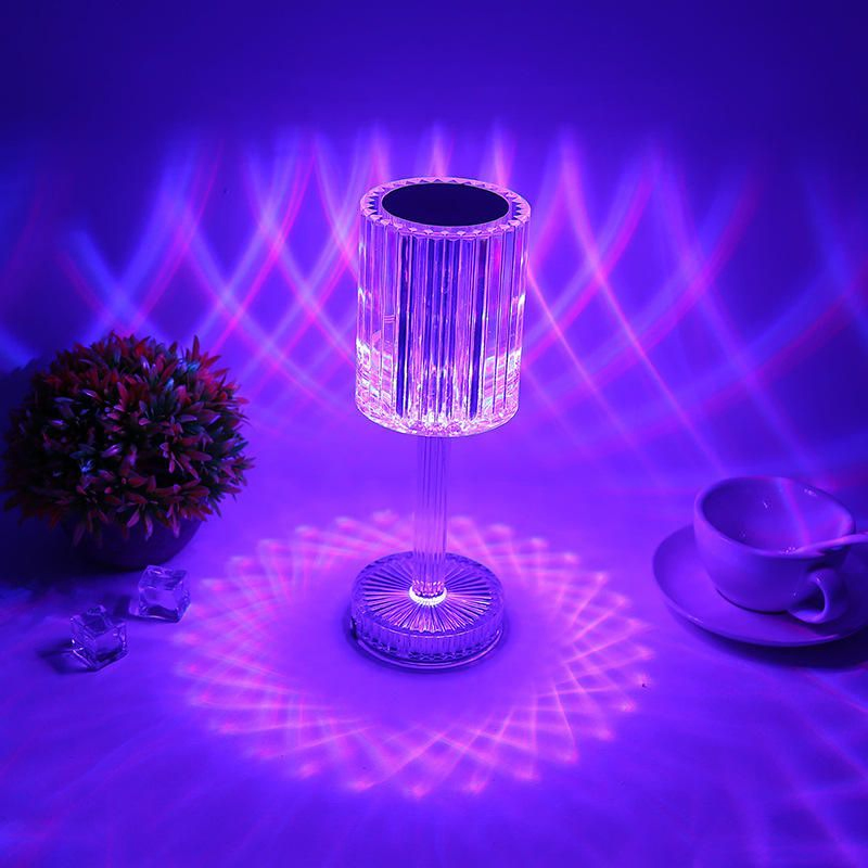 Luxury Rechargeable USB Acrylic Crystal Color Modern RGB LED Projection Night Light Touch Table Lamp Light Projector