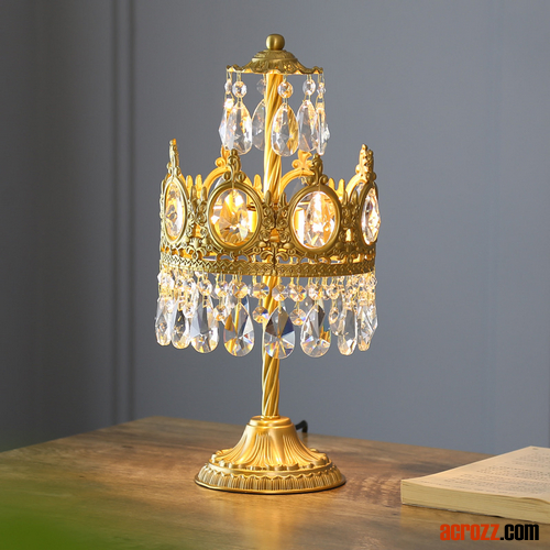 Copper Crystal Crown Table Lamp High-End Luxury Hotel Family Bedside Lamp Hotel Restaurant Bar Lighting