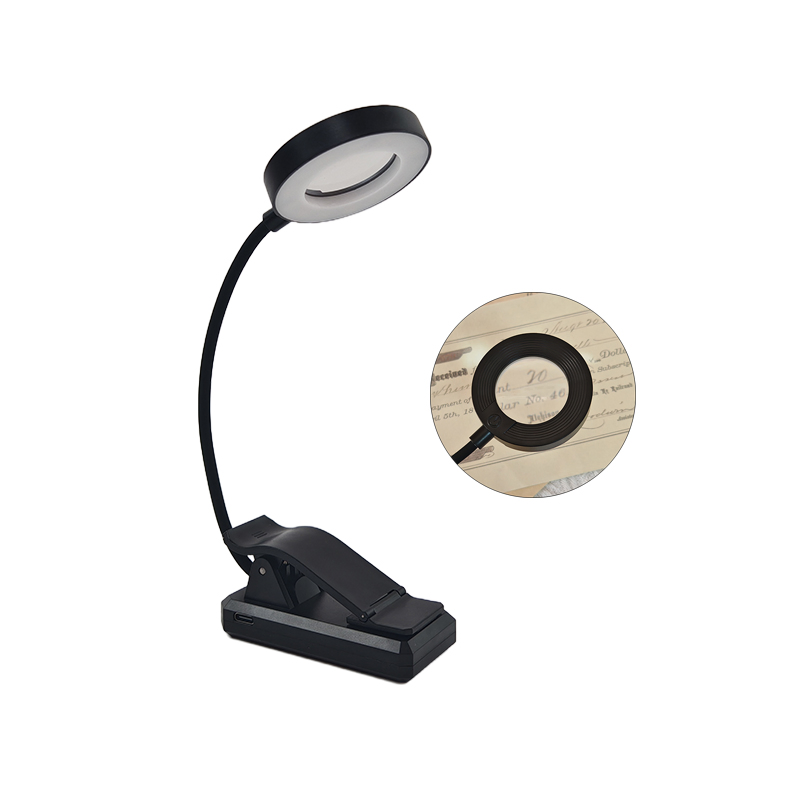 Portable Rechargeable LED Clip-on Book Light with 3X Magnifier - Dimmable 14-LED Eye-Care Lamp for Reading/Elderly