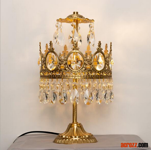 Copper Crystal Crown Table Lamp High-End Luxury Hotel Family Bedside Lamp Hotel Restaurant Bar Lighting