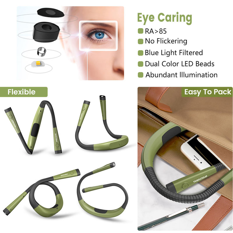 Long Lasting Dimmable Flexible LED Neck Light Rechargeable Neckband Reading Book Light Lamp for Reading in Bed