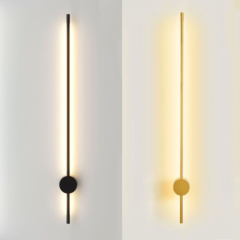 Minimalist Strip 110V Nordic Style Interior Copper Wall Lamp Sconce Indoor Bedroom Aisle Black Long Strip Wall Light