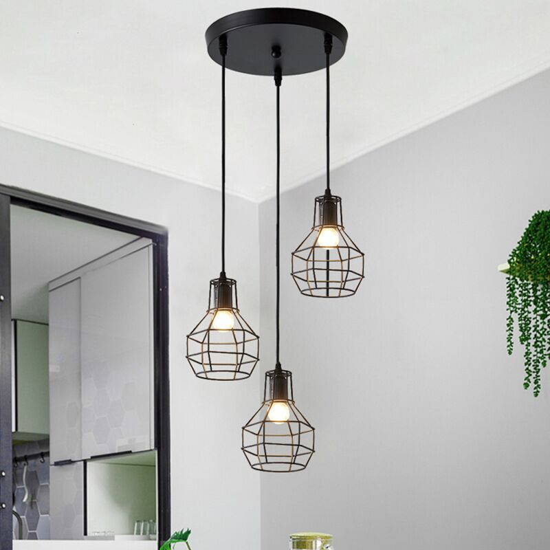 Retro Industrial Geometric Pendant Lights Iron Indoor Lighting Restaurant Coffer Black Pendant Light (WH-VP-61)