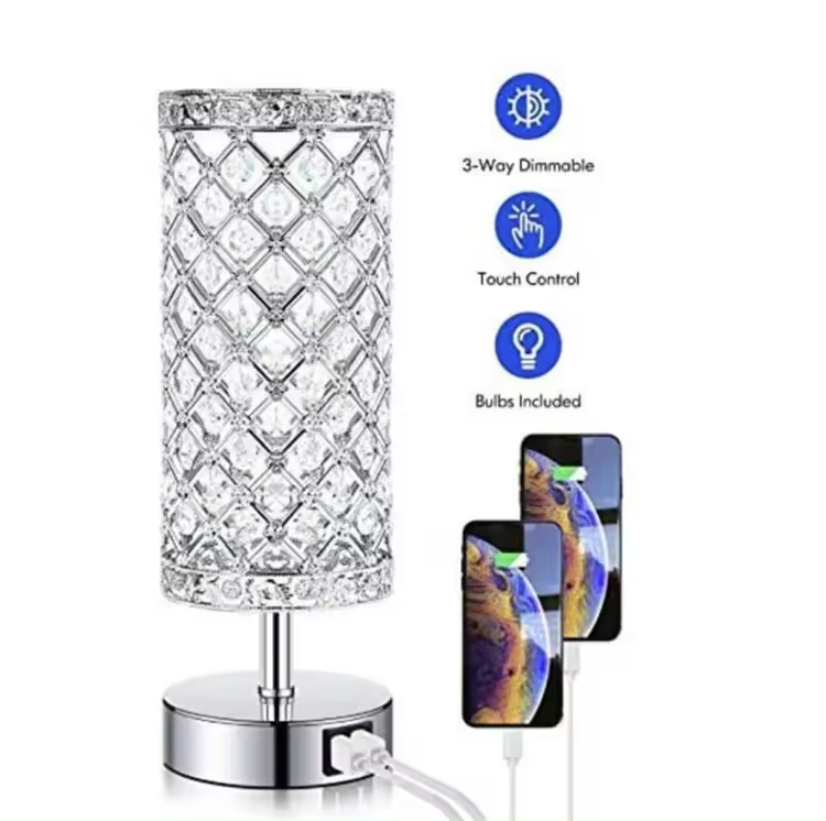 Bedroom Bedside Desk Lamp Touch Dimming Luxury Crystal Table Lamp