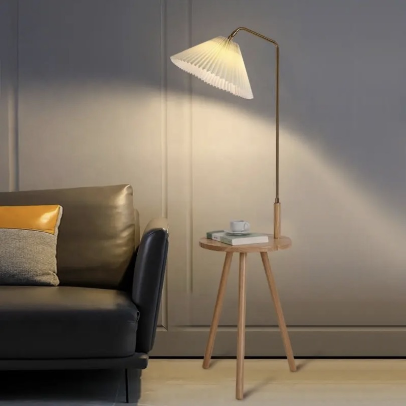 Industrial Vintage Wooden Floor Lamp for Living Room Coffee Table &amp; Bedroom Bedside