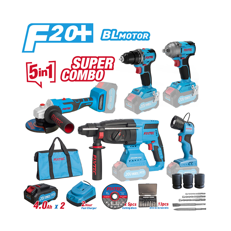 Fixtec Professional Electric Cordless Household Power Kit Drilling Grinding Super Combo Kit Tool Set