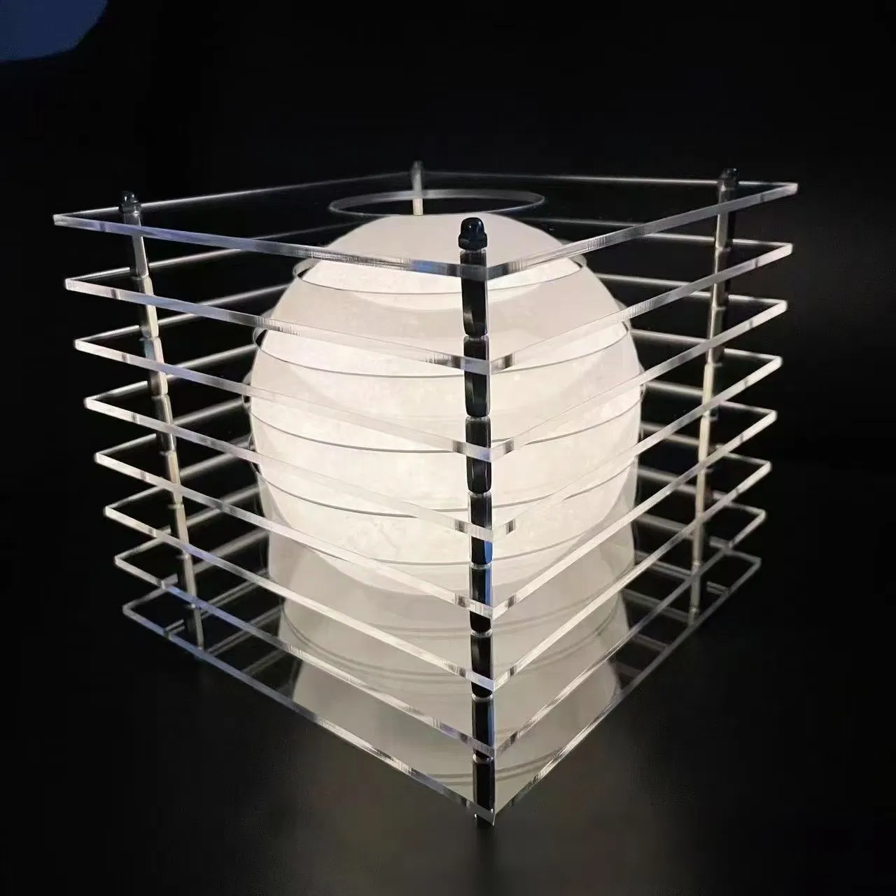 Adjustable Sunset Acrylic Light, Modern Art Orange Cube &amp; Moon Sphere Lamp