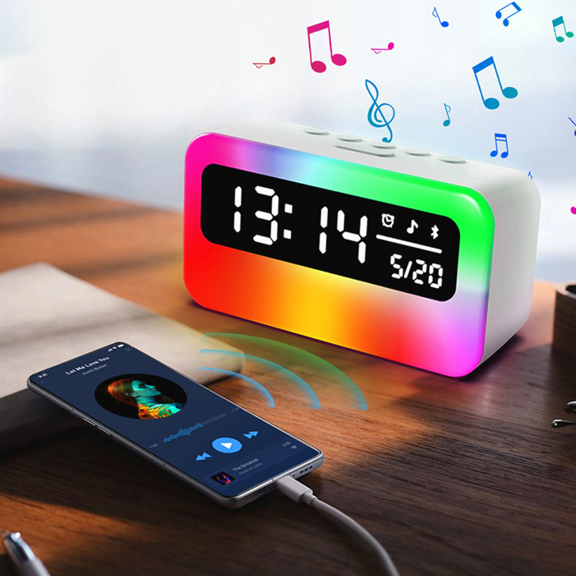 Smart Tuya APP Controlled Alarm Clock Bedside Lamp with RGB and White Noise