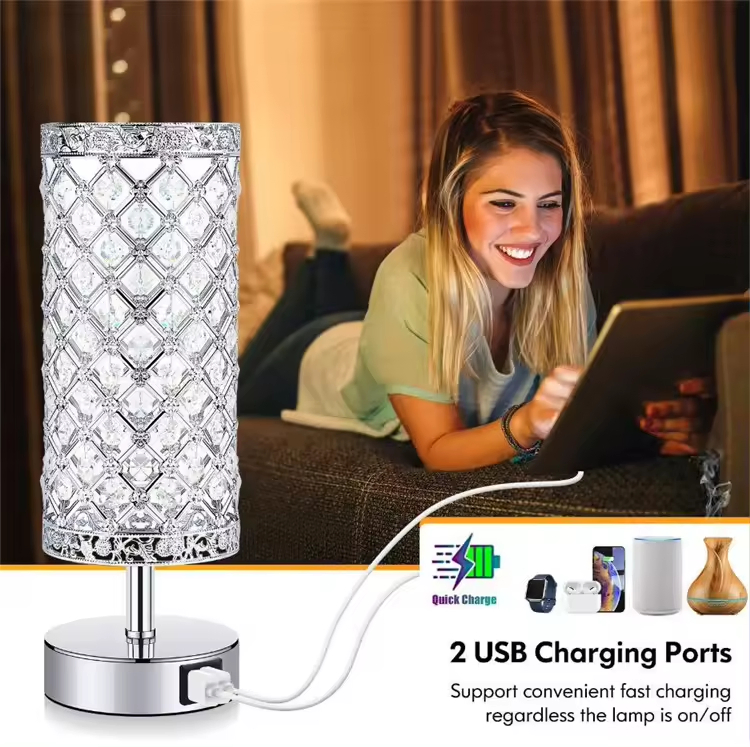 Bedroom Bedside Desk Lamp Touch Dimming Luxury Crystal Table Lamp