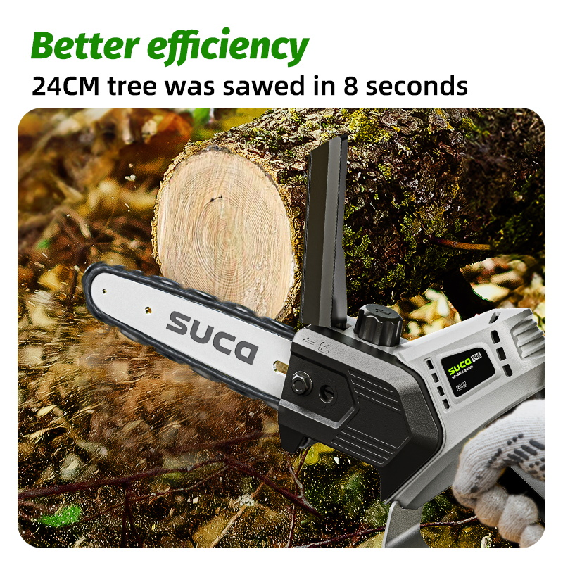 Suca High Quality 6 Inch Portable Electric Lithium Battery Powered Chain Saw Mini Pole Pruning Saw Cordless Electric Chainsaw for Wood Cutting