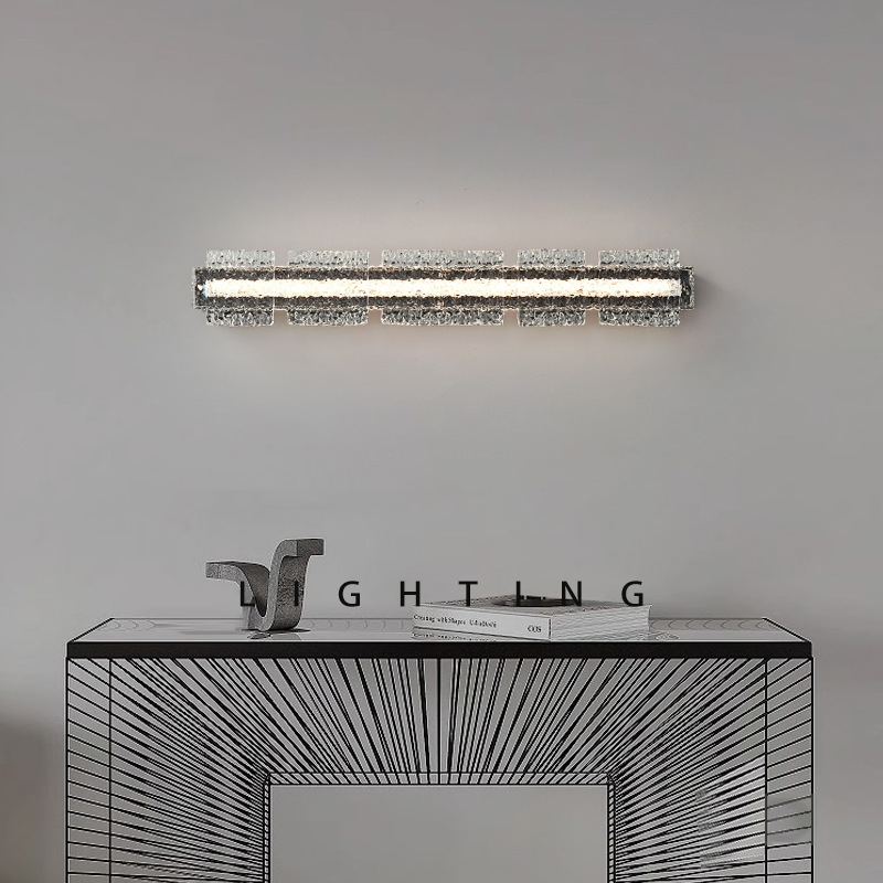 Zy Custom Long Straight Mirror Headlight Wall Lamp Italian Minimalist High-End Resin Ice Crystal Light Charm Bedroom Living Room Sconces