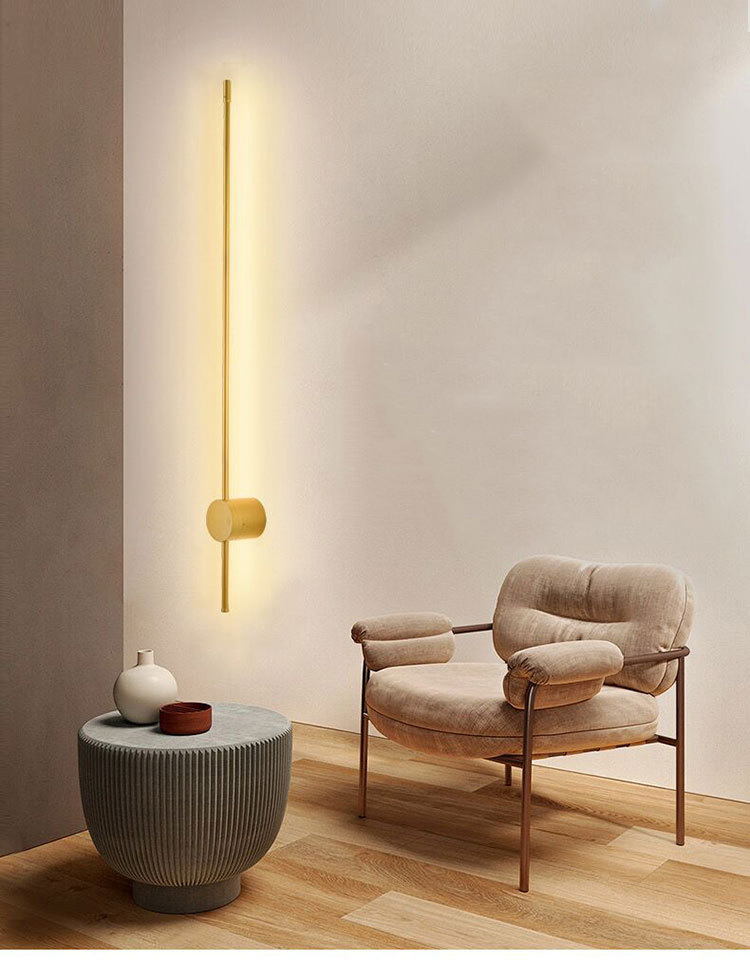 Minimalist Strip 110V Nordic Style Interior Copper Wall Lamp Sconce Indoor Bedroom Aisle Black Long Strip Wall Light