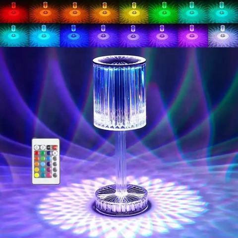 Luxury Rechargeable USB Acrylic Crystal Color Modern RGB LED Projection Night Light Touch Table Lamp Light Projector