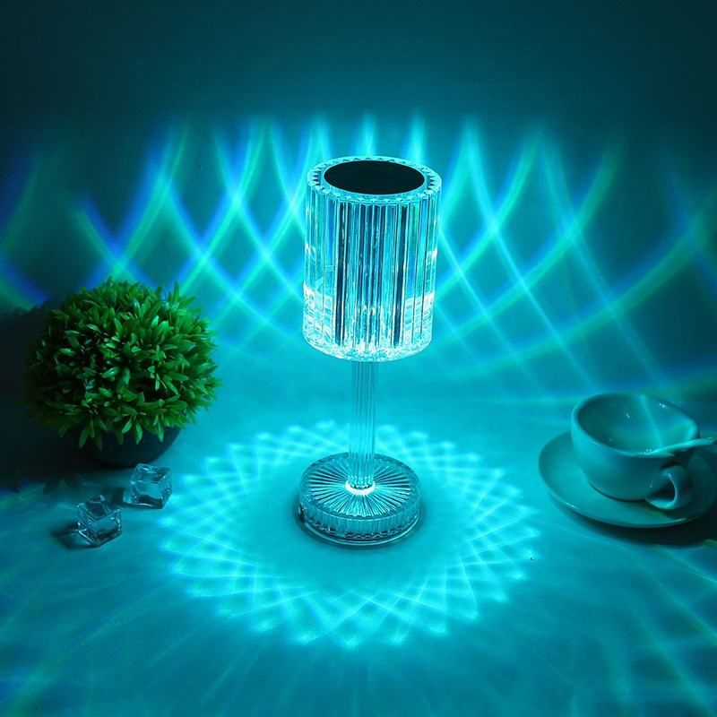 Luxury Rechargeable USB Acrylic Crystal Color Modern RGB LED Projection Night Light Touch Table Lamp Light Projector