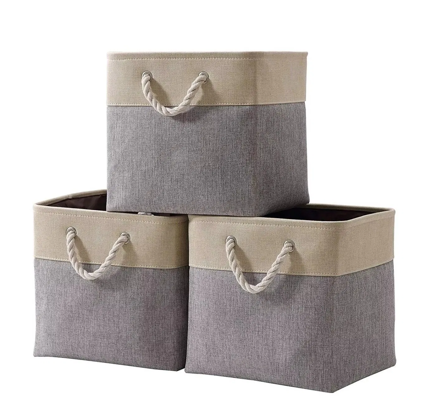 OEM Canvas Fabric Cube Storage Bin Tweed Collapsible Storage Cubes Basket with Cotton Rope Handles for Babies Nursery Toys Organizer