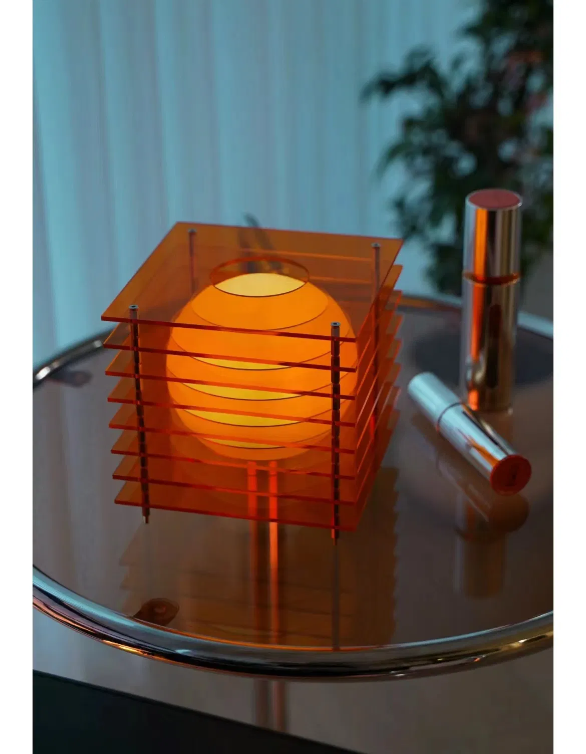 Adjustable Sunset Acrylic Light, Modern Art Orange Cube &amp; Moon Sphere Lamp