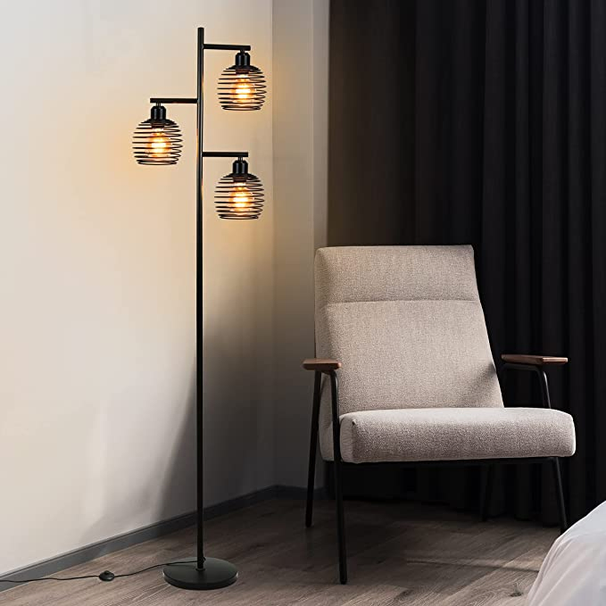 2024 Vintage Retro 3*E27 Socket Metal Black Industrial Floor Lamp for Bedroom