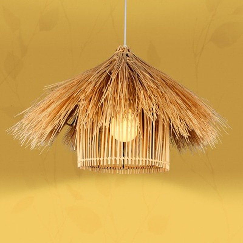 Wicker Rattan Shade Pendant Light Fixture Vintage Industrial Rustic Asian Creative Suspension Lamp (WH-WP-33)