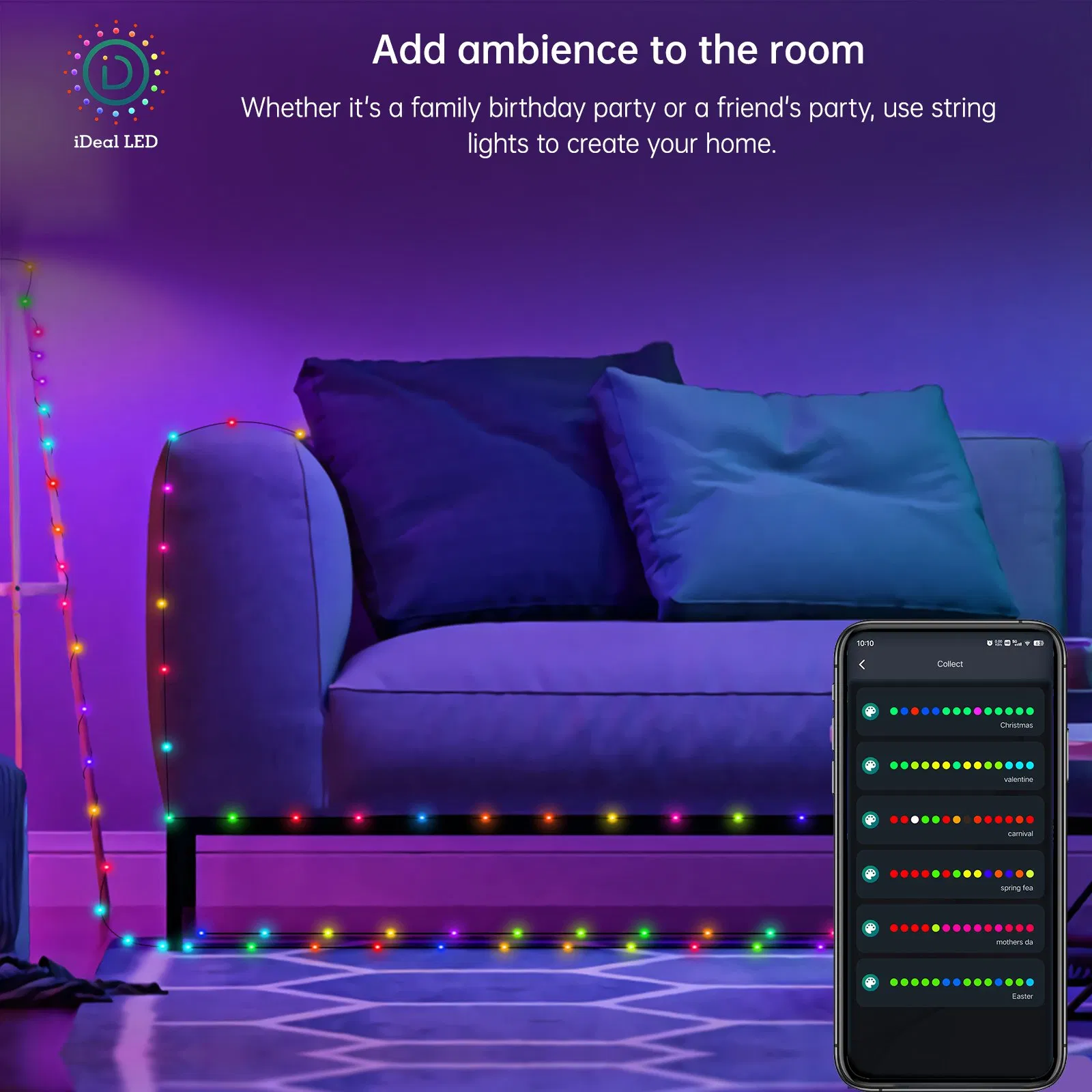 RGB Smart Fairy String Lights with 33FT USB/Solar/Battery Box DIY Twinkle Lights Remote &amp; Ideal APP Controlled Music Sync for Christmas