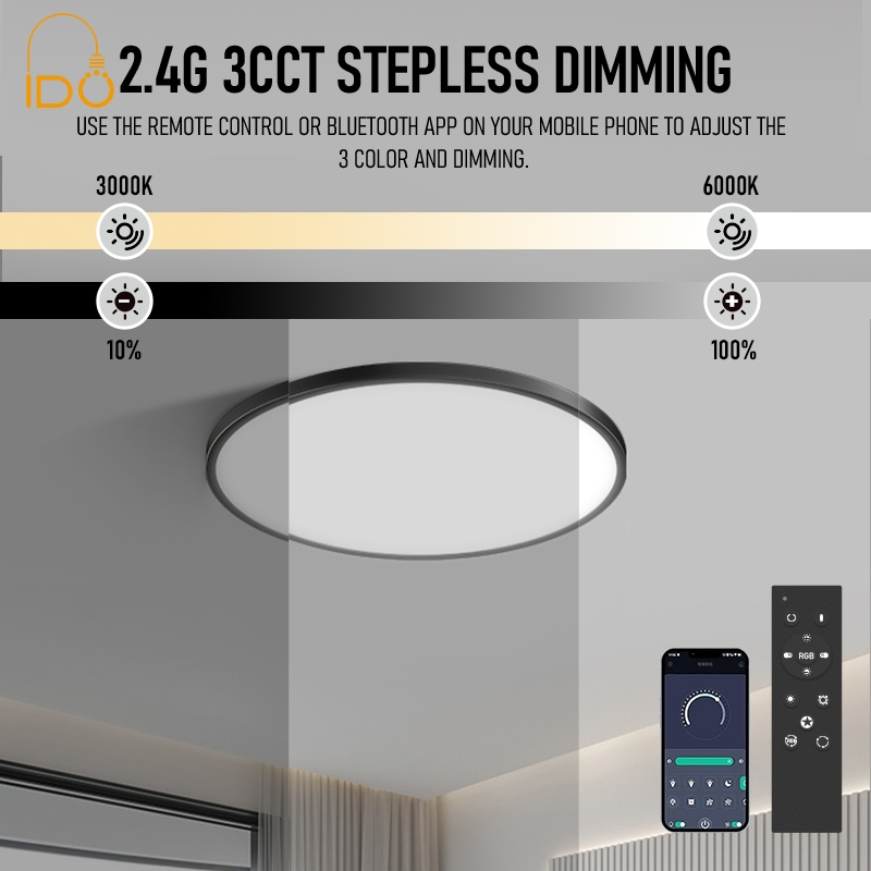 Smart APP-Controlled LED Ceiling Light: 48W Ultra-Thin 3CCT IP20 CB Approved