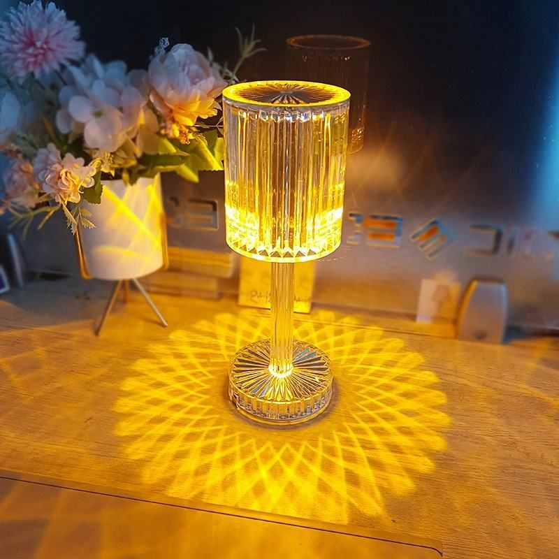 Luxury Rechargeable USB Acrylic Crystal Color Modern RGB LED Projection Night Light Touch Table Lamp Light Projector