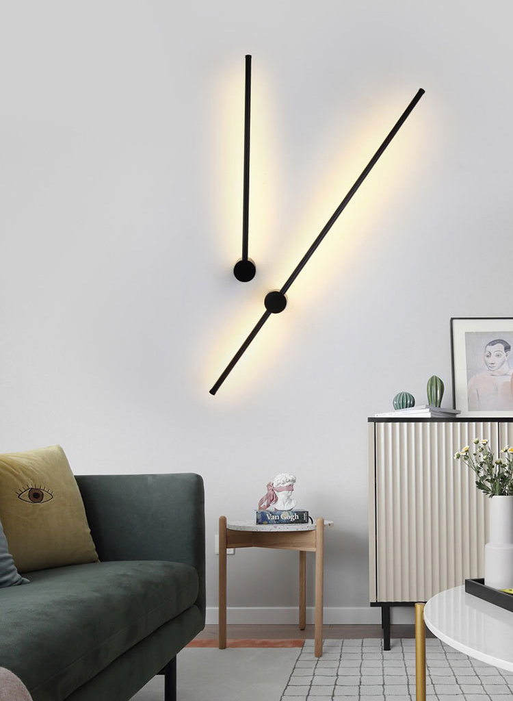 Minimalist Strip 110V Nordic Style Interior Copper Wall Lamp Sconce Indoor Bedroom Aisle Black Long Strip Wall Light