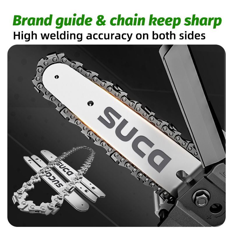 Suca High Quality 6 Inch Portable Electric Lithium Battery Powered Chain Saw Mini Pole Pruning Saw Cordless Electric Chainsaw for Wood Cutting