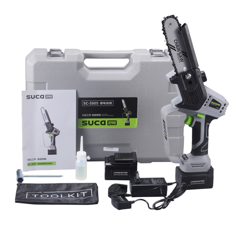 Suca High Quality 6 Inch Portable Electric Lithium Battery Powered Chain Saw Mini Pole Pruning Saw Cordless Electric Chainsaw for Wood Cutting