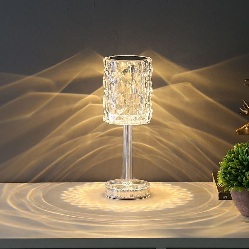 Luxury Rechargeable USB Acrylic Crystal Color Modern RGB LED Projection Night Light Touch Table Lamp Light Projector