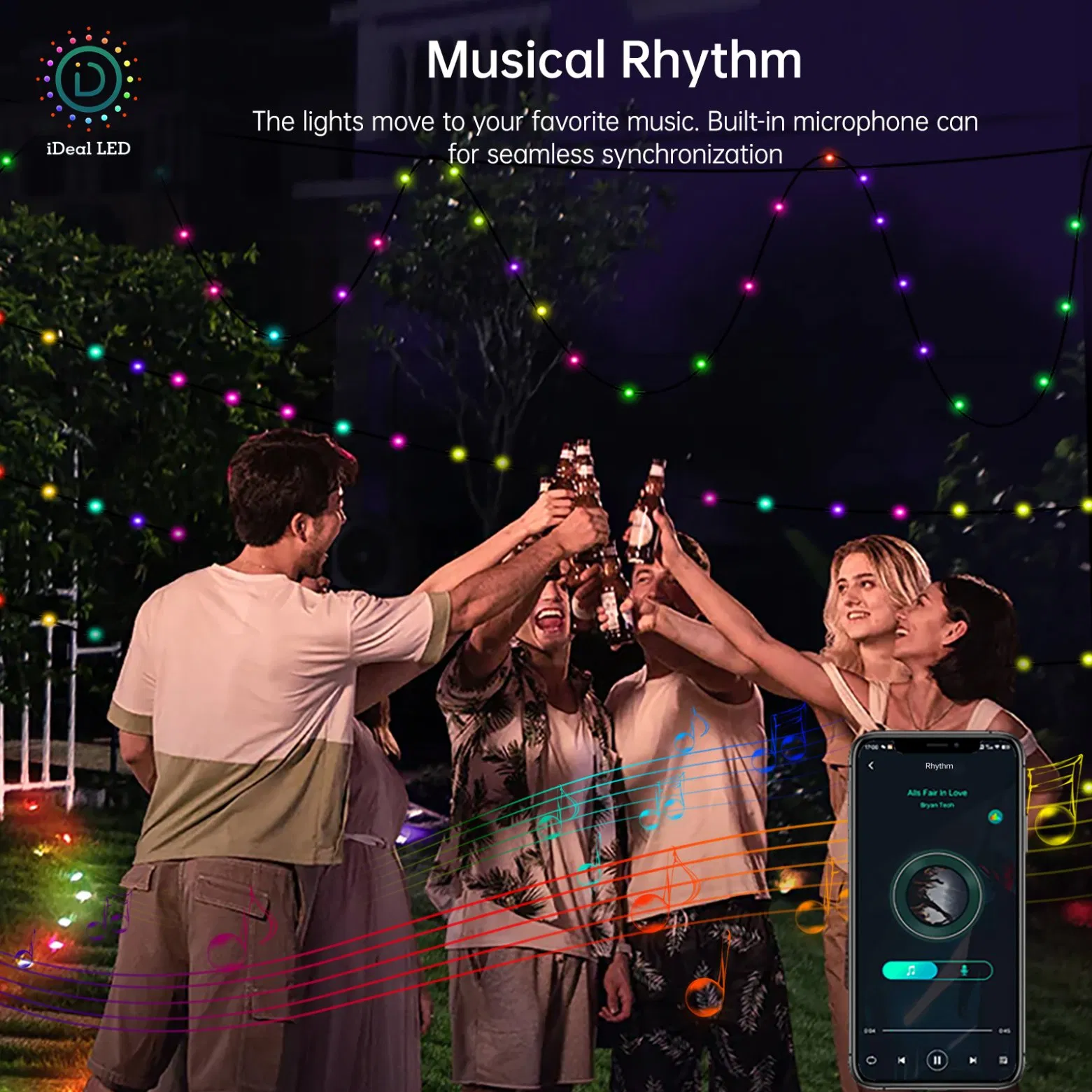 RGB Smart Fairy String Lights with 33FT USB/Solar/Battery Box DIY Twinkle Lights Remote &amp; Ideal APP Controlled Music Sync for Christmas