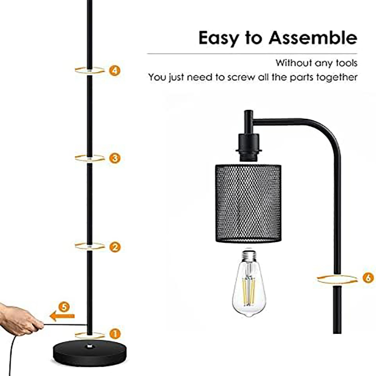 Floor Lamp Industrial Floor Lamp with Hanging Shade Black Farmhouse Indoor Pole Light Vintage Standing Tall Lighting for Living Room Bedroom