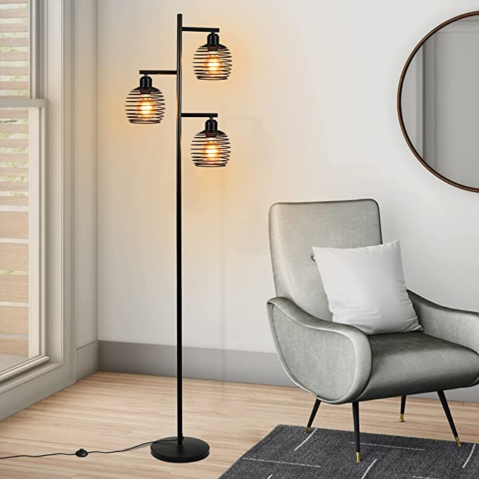 2024 Vintage Retro 3*E27 Socket Metal Black Industrial Floor Lamp for Bedroom