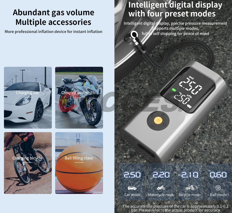 Tire Inflator Air Compressor 12V DC &amp; Cordless 12V Digital Car Tire Pump 150 Psi, Preset Tyre Pressure&Auto Shutoff, Electric Air Pump for Car Tyres, Bike Pump