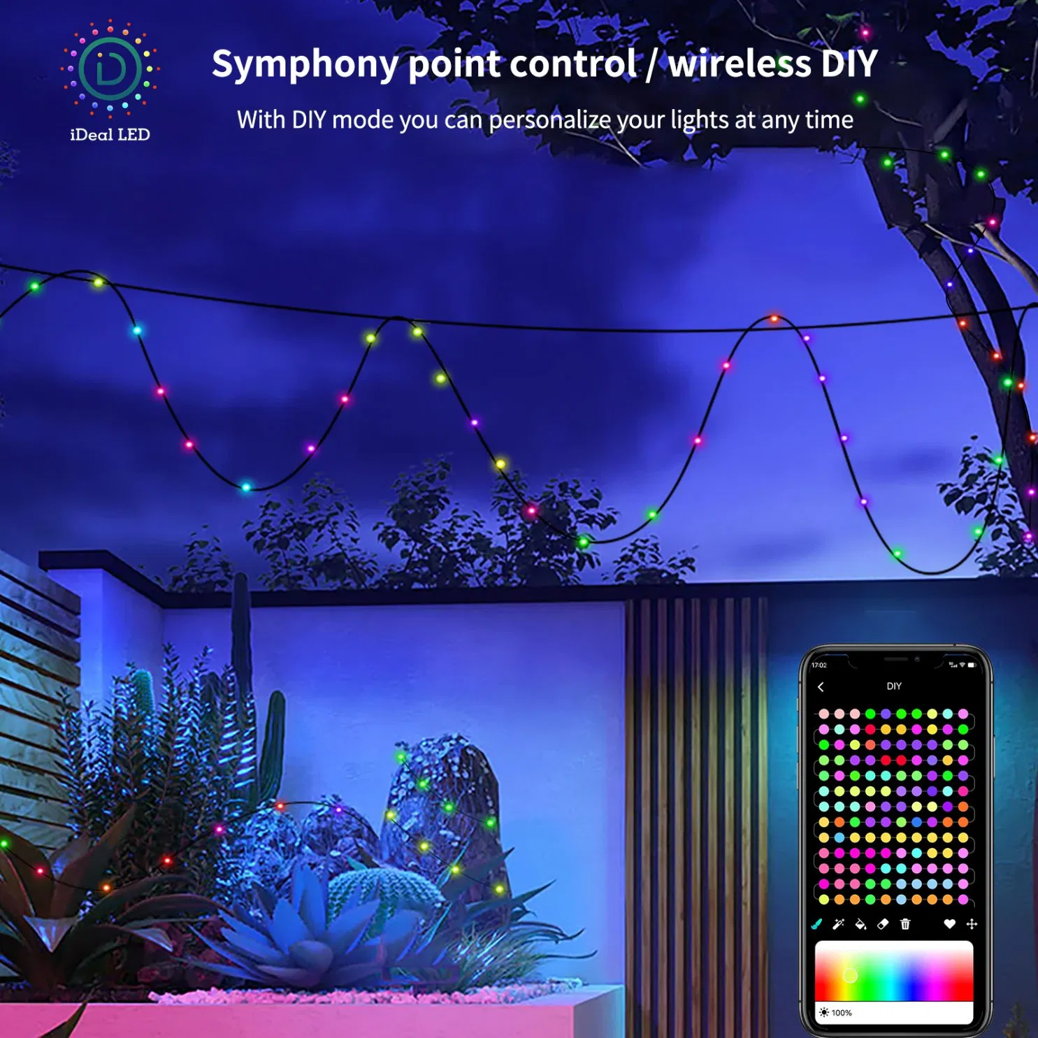 RGB Smart Fairy String Lights with 33FT USB/Solar/Battery Box DIY Twinkle Lights Remote &amp; Ideal APP Controlled Music Sync for Christmas