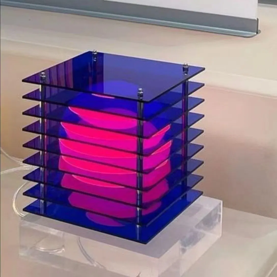 Adjustable Sunset Acrylic Light, Modern Art Orange Cube &amp; Moon Sphere Lamp