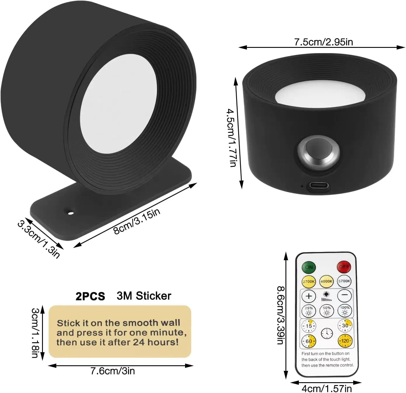 Multifunctional Magnetic Bracket Light Touch Dimmable Rechargeable Battery Operated Powered Reading Corner Wall Lamp