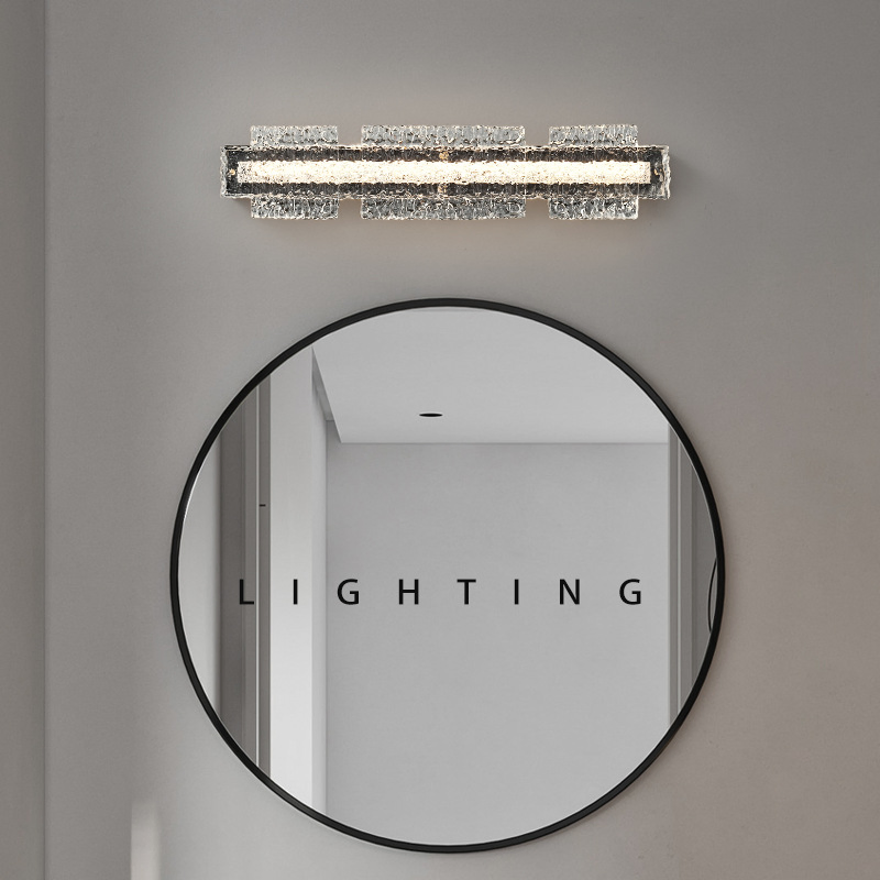 Zy Custom Long Straight Mirror Headlight Wall Lamp Italian Minimalist High-End Resin Ice Crystal Light Charm Bedroom Living Room Sconces