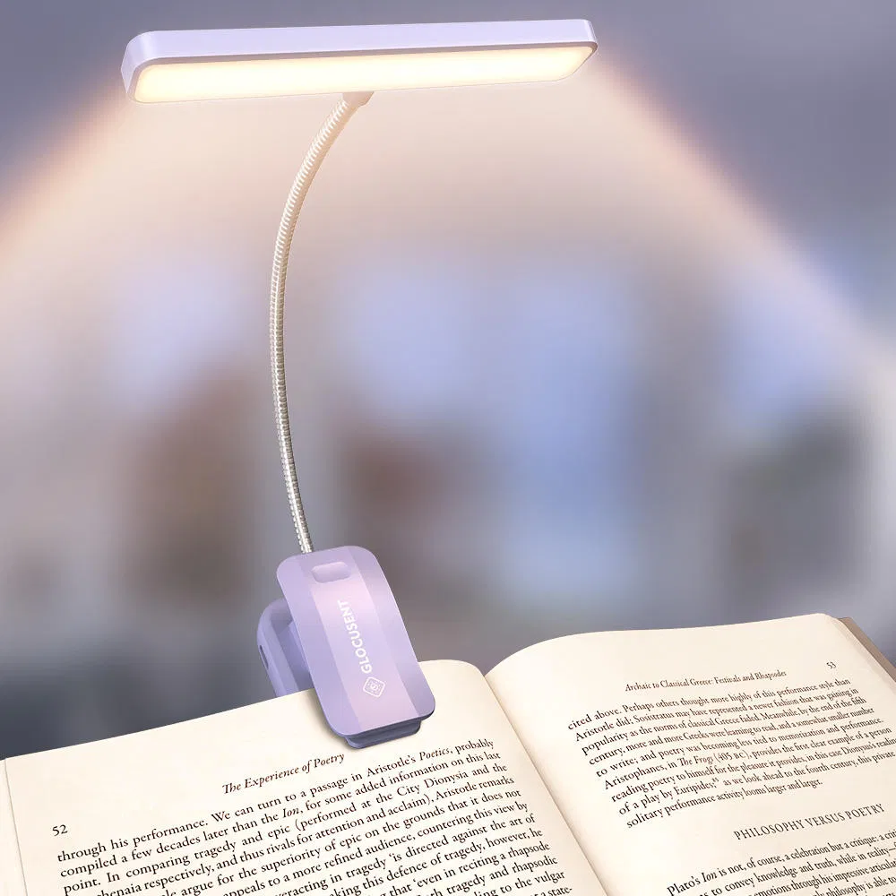 Portable 5 Level Dimmable 1800K-6000K Eye Care Book Lamp 1200mAh Battery USB-C Flexible Clip on Rechargeable LED Reading Light