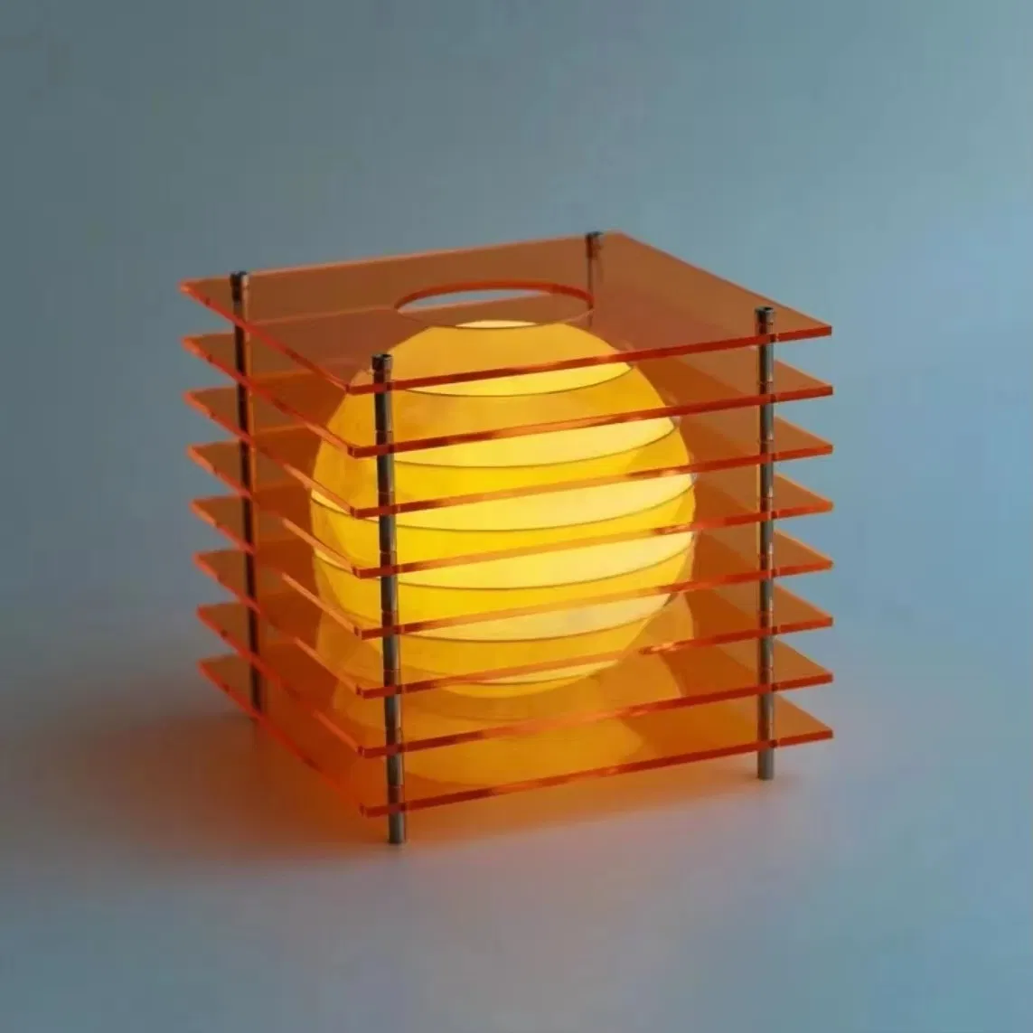 Adjustable Sunset Acrylic Light, Modern Art Orange Cube &amp; Moon Sphere Lamp