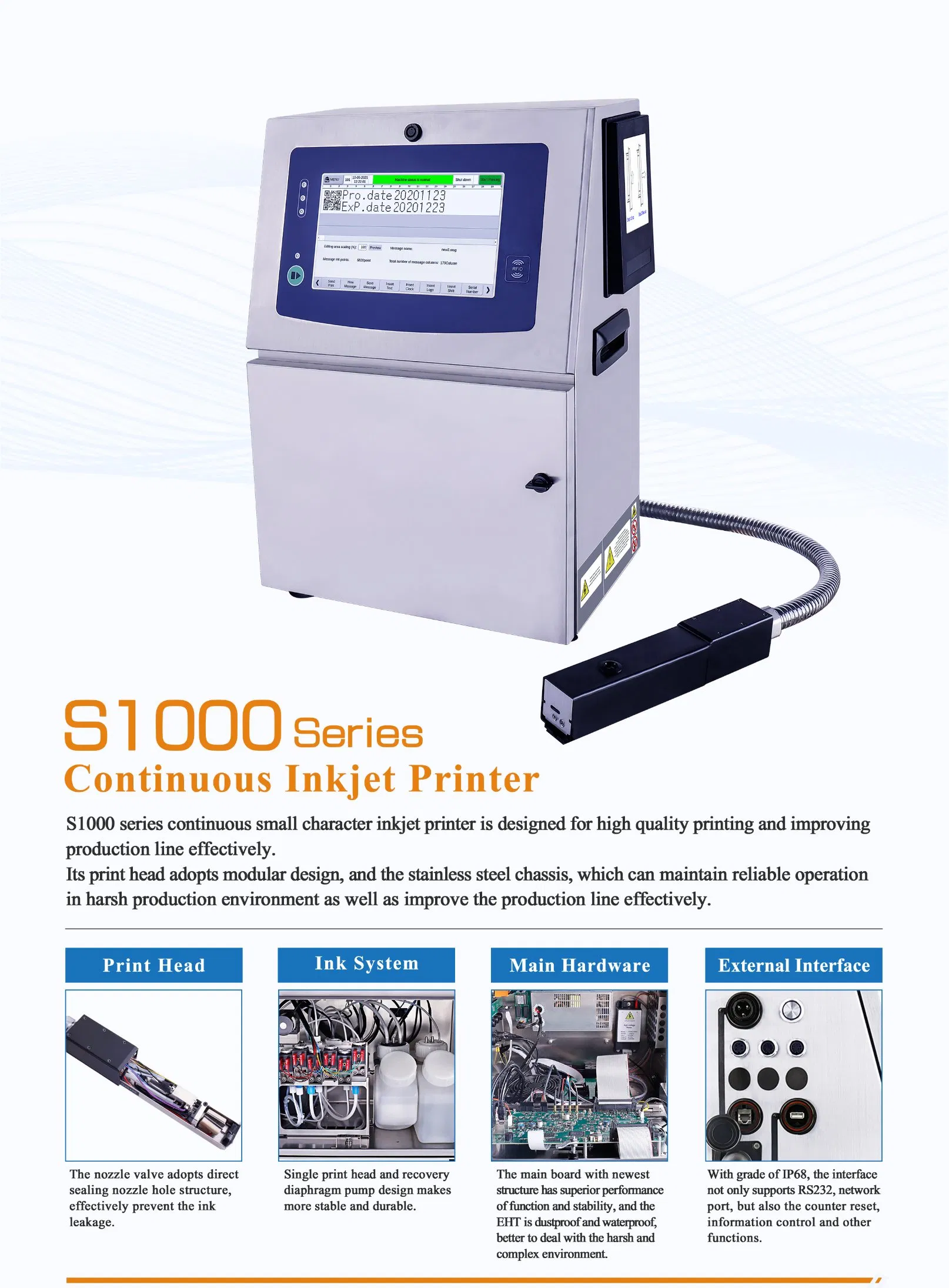 Docod S1000 Cij Small Character Continuous Inkjet Printer Barcode Printing Date Coding Machine Maquina De Marcar for PVC on Business