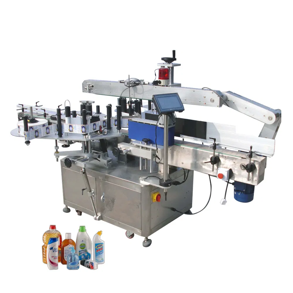 Gallon Bottle Oil Sticker Double-Sided Adhesive Automatic Front&Back Sides Flat Labeling Machine for Square Plastic Gallons