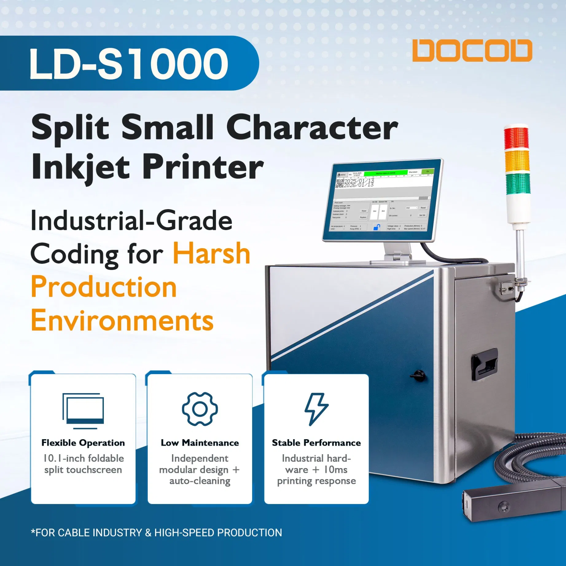Docod Ld-S1000 Small Character Continuous Inkjet Printer Multi Code-Change Cij Printing Machine for GS1 Qr Code Barcode Coding