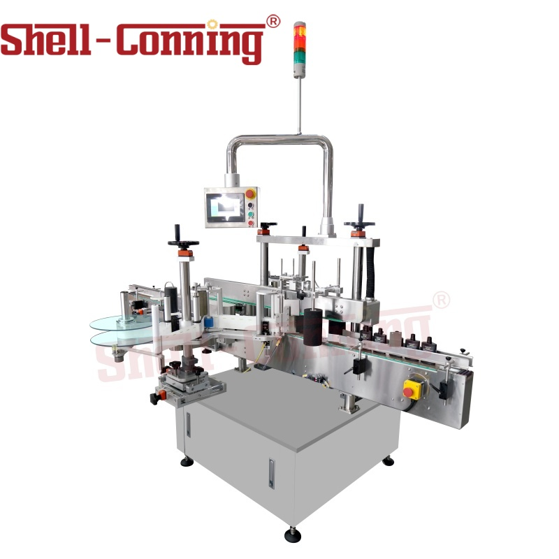 Full Automatic Two Sticker Square Flat Round Bottle Two Sides Labeling Machine