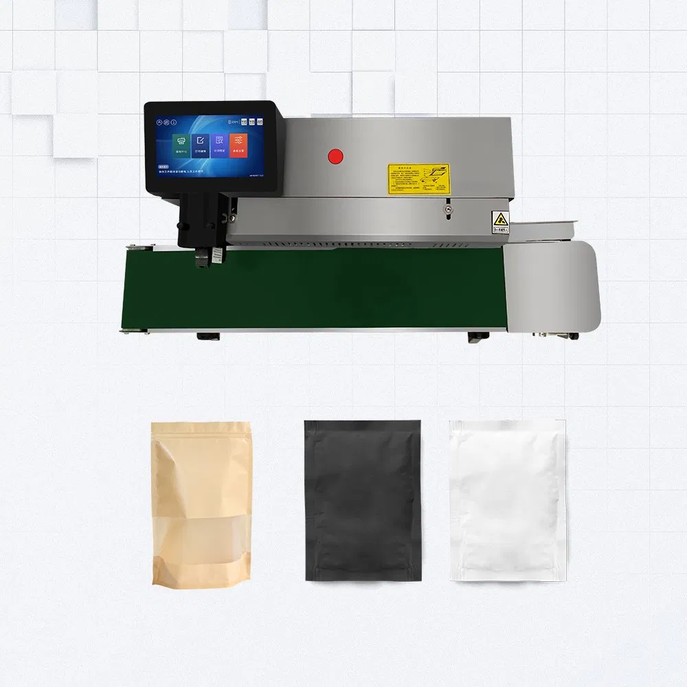 Continuous Band Sealer Plastic Bag Film Heat Sealing Machine with Expiry Date Printing